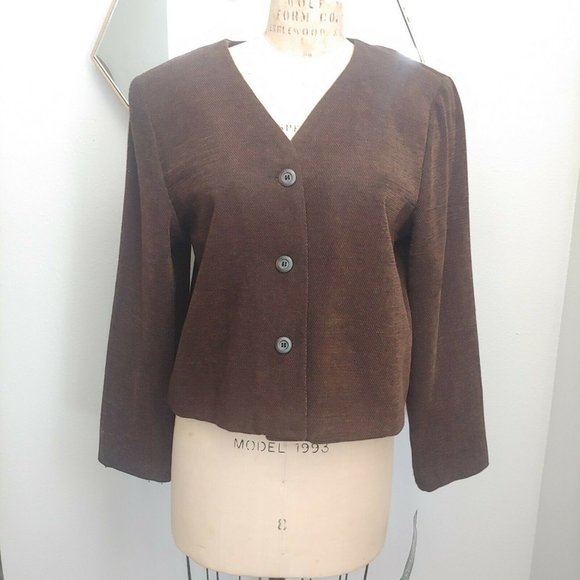 Briggs New York Jackets & Blazers - Briggs New York Women's Jacket Blazer Brown Collarless Size Large Nwt